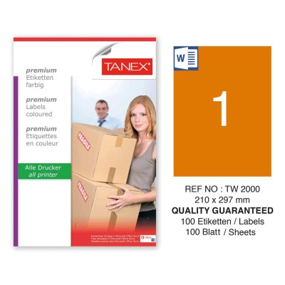 Tanex TW-2000 210x297mm Turuncu Pastel Laser Etiket 100 Lü