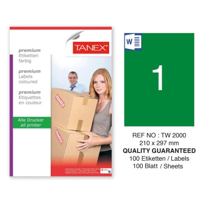 Tanex TW-2000 210x297mm Yeşil Pastel Laser Etiket 100 Lü