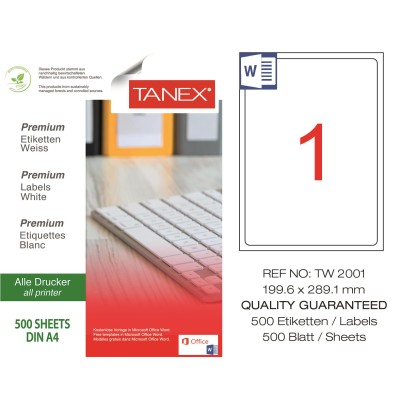 Tanex Tw-2001 199.6x289.1mm Laser Etiket 500 Lü