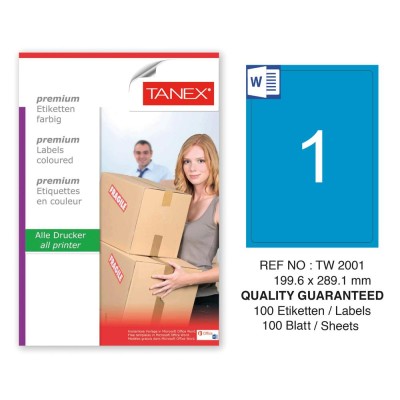 Tanex TW-2001 199,6x289,1mm Mavi Pastel Laser Etiket 100 Lü