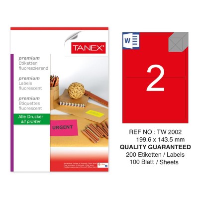 Tanex TW-2002 199.6x143,5 mm Kırmızı Floresan Laser Etiket 100 Lü