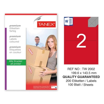 Tanex TW-2002 199,6x143,5mm Kırmızı Pastel Laser Etiket 100 Lü