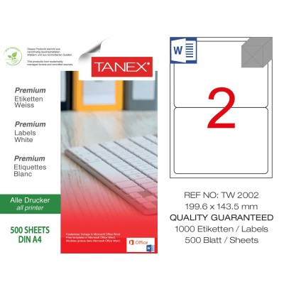 Tanex Tw-2002 199.6x143.5mm Laser Etiket 500 Lü