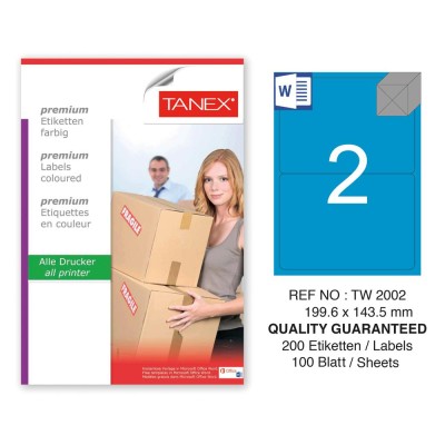 Tanex TW-2002 199,6x143,5mm Mavi Pastel Laser Etiket 100 Lü