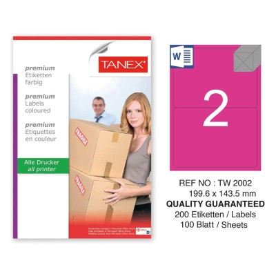 Tanex TW-2002 199,6x143,5mm Pembe Pastel Laser Etiket 100 Lü