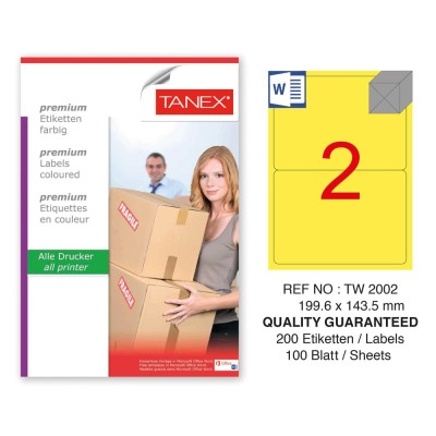 Tanex TW-2002 199,6x143,5mm Sarı Pastel Laser Etiket 100 Lü