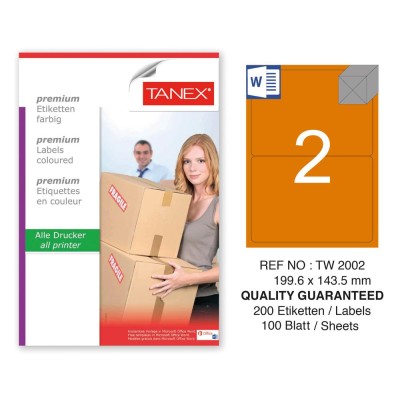 Tanex TW-2002 199,6x143,5mm Turuncu Pastel Laser Etiket 100 Lü