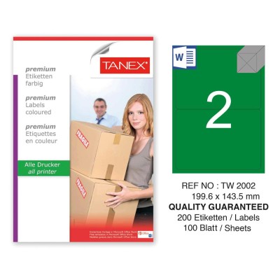 Tanex TW-2002 199,6x143,5mm Yeşil Pastel Laser Etiket 100 Lü