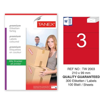 Tanex TW-2003 210x99mm Kırmızı Pastel Laser Etiket 100 Lü