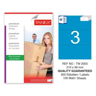 Tanex TW-2003 210x99mm Mavi Pastel Laser Etiket 100 Lü