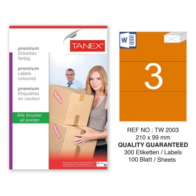 Tanex TW-2003 210x99mm Turuncu Pastel Laser Etiket 100 Lü