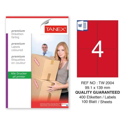 Tanex TW-2004 99,1x139mm Kırmızı Pastel Laser Etiket 100 Lü