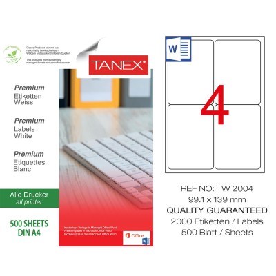 Tanex Tw-2004 99.1x139mm Laser Etiket 500 Lü