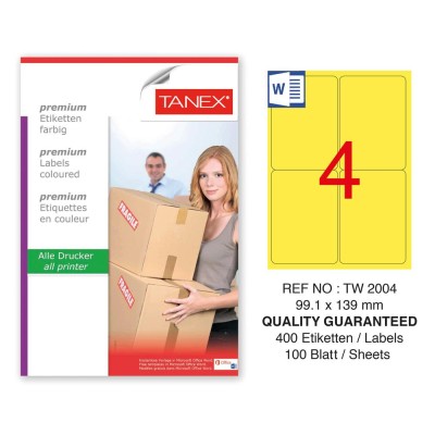 Tanex TW-2004 99,1x139mm Sarı Pastel Laser Etiket 100 Lü