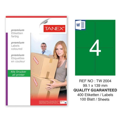 Tanex TW-2004 99,1x139mm Yeşil Pastel Laser Etiket 100 Lü