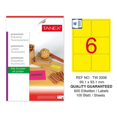 Tanex TW-2006 99,1x93,1 mm Sarı Floresan Laser Etiket 100 Lü