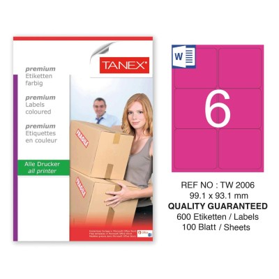 Tanex TW-2006 99,1x93,1mm Pembe Pastel Laser Etiket 100 Lü