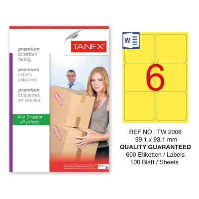 Tanex TW-2006 99,1x93,1mm Sarı Pastel Laser Etiket 100 Lü