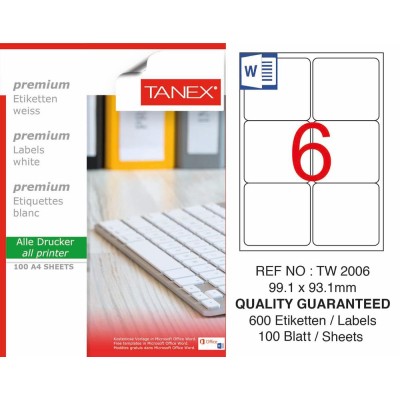 Tanex TW-2006 99,1x93,1mm Sökülebilir Etiket 100 Lü