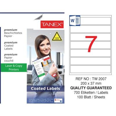 Tanex TW-2007 200x37 mm Kuşe Laser Etiket 100 Lü