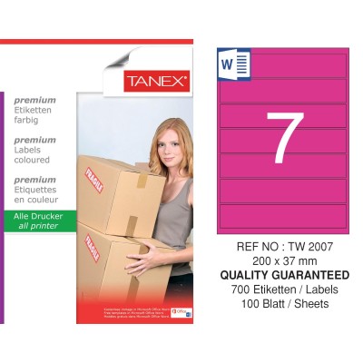 Tanex TW-2007 200x37mm Pembe Pastel Laser Etiket 100 Lü