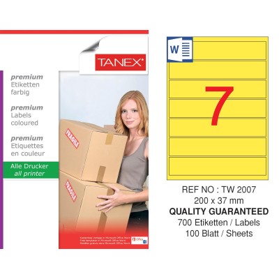 Tanex TW-2007 200x37mm Sarı Pastel Laser Etiket 100 Lü