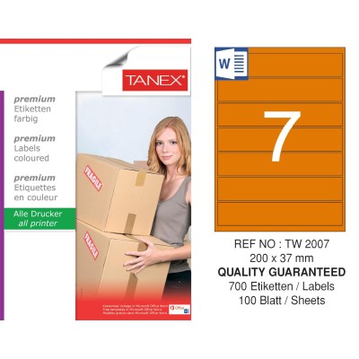 Tanex TW-2007 200x37mm Turuncu Pastel Laser Etiket 100 Lü