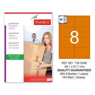 Tanex TW-2008 99,1x67,7mm Turuncu Pastel Laser Etiket 100 Lü