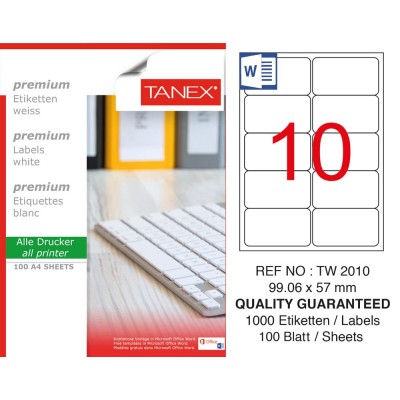 Tanex TW-2010 99,06x57 mm Laser Etiket 100 Lü