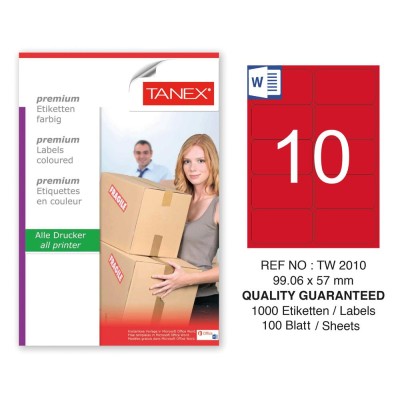 Tanex TW-2010 99,06x57mm Kırmızı Pastel Laser Etiket 100 Lü