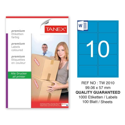 Tanex TW-2010 99,06x57mm Mavi Pastel Laser Etiket 100 Lü