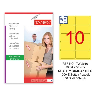 Tanex TW-2010 99,06x57mm Sarı Pastel Laser Etiket 100 Lü