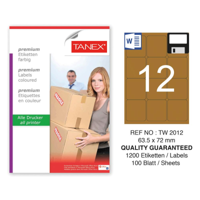 Tanex TW-2012 63,5x46,6 mm Kraft Etiket 100 Lü Paket