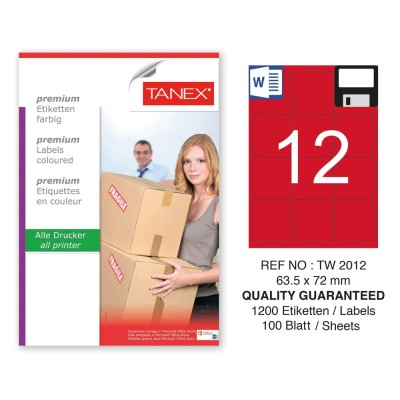 Tanex TW-2012 63,5x72mm Kırmızı Pastel Laser Etiket 100 Lü