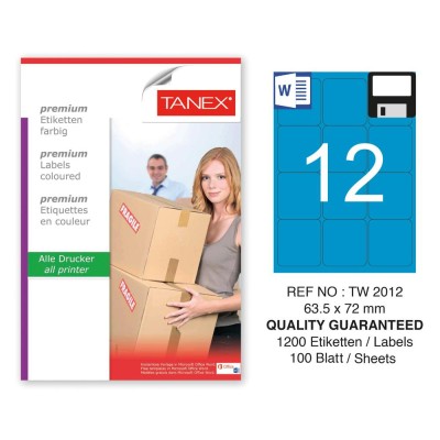 Tanex TW-2012 63,5x72mm Mavi Pastel Laser Etiket 100 Lü