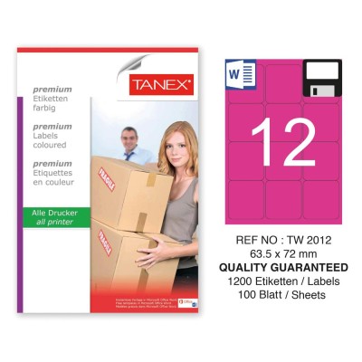 Tanex TW-2012 63,5x72mm Pembe Pastel Laser Etiket 100 Lü