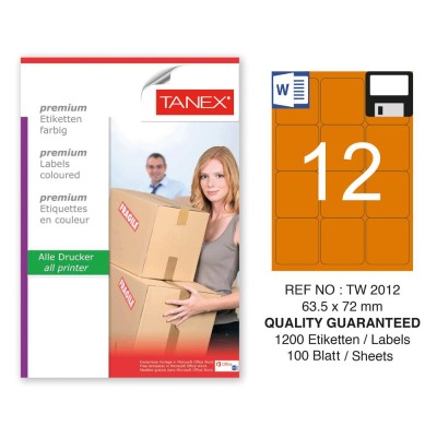 Tanex TW-2012 63,5x72mm Turuncu Pastel Laser Etiket 100 Lü