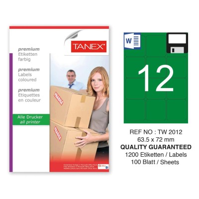 Tanex TW-2012 63,5x72mm Yeşil Pastel Laser Etiket 100 Lü