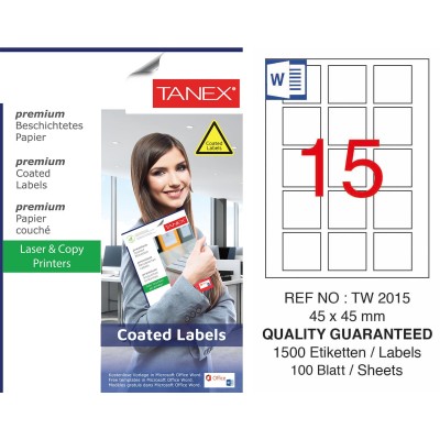 Tanex TW-2015 45x45mm Kuşe Laser Etiket 100 Lü Paket