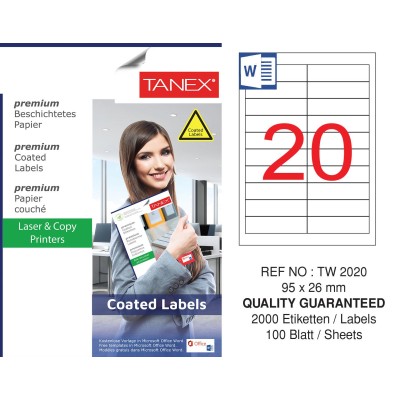 Tanex TW-2020 26x95mm Kuşe Laser Etiket 100 Lü Paket