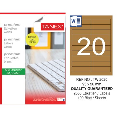 Tanex TW-2020 95x26 mm Kraft Etiket 100 Lü Paket