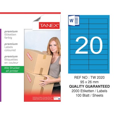 Tanex TW-2020 95x26mm Mavi Pastel Laser Etiket 100 Lü