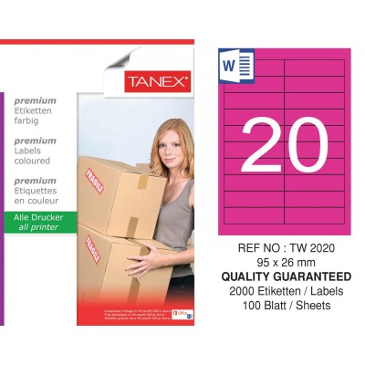 Tanex TW-2020 95x26mm Pembe Pastel Laser Etiket 100 Lü