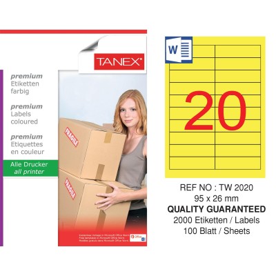 Tanex TW-2020 95x26mm Sarı Pastel Laser Etiket 100 Lü