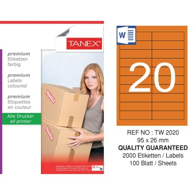 Tanex TW-2020 95x26mm Turuncu Pastel Laser Etiket 100 Lü