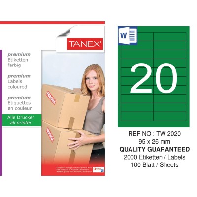 Tanex TW-2020 95x26mm Yeşil Pastel Laser Etiket 100 Lü