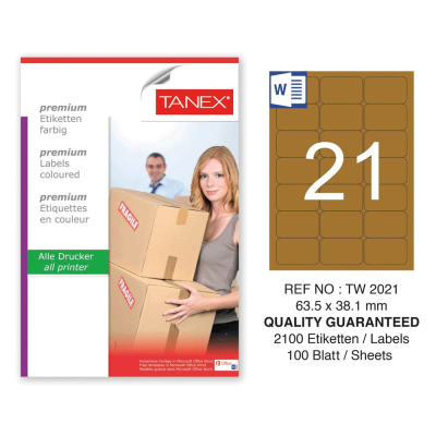 Tanex TW-2021 63,5x38,1 mm Kraft Etiket 100 Lü Paket