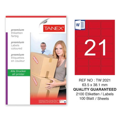 Tanex TW-2021 63,5x38,1mm Kırmızı Pastel Laser Etiket 100 Lü