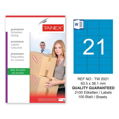 Tanex TW-2021 63,5x38,1mm Mavi Pastel Laser Etiket 100 Lü