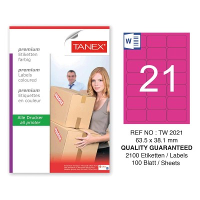 Tanex TW-2021 63,5x38,1mm Pembe Pastel Laser Etiket 100 Lü